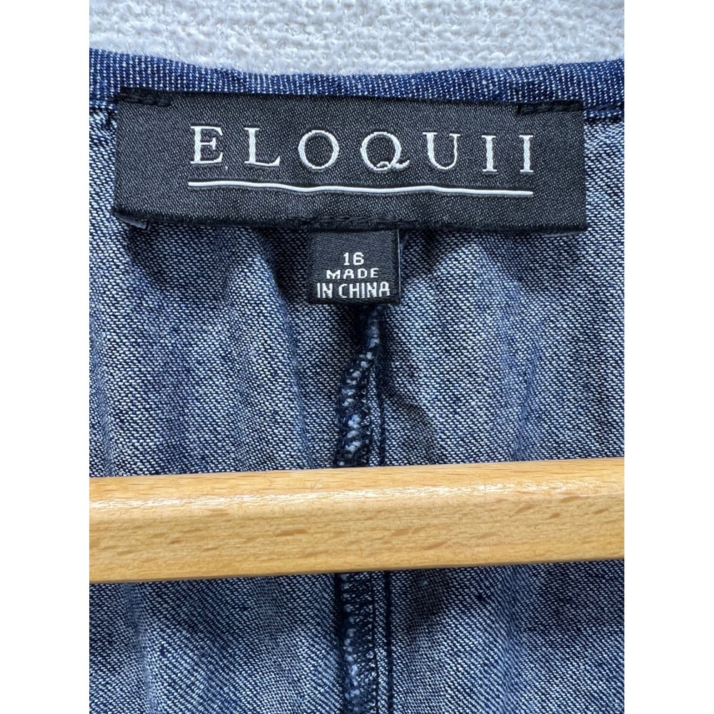 Eloquii Womens Size 16 Dramatic Peplum Denim Wrap Tie Waist Tunic Blouse - Picture 6 of 15